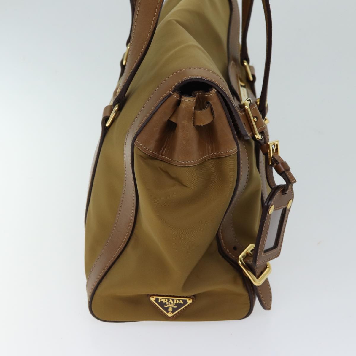 PRADA Shoulder Bag Nylon Leather Brown ki4307
