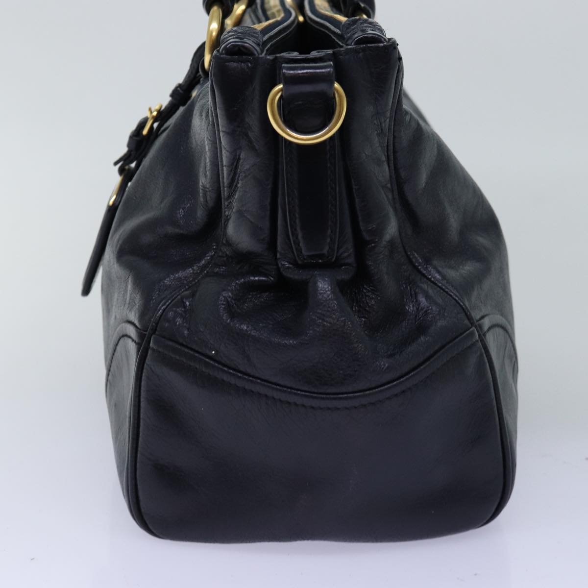 PRADA Hand Bag Leather 2way Navy ki4478