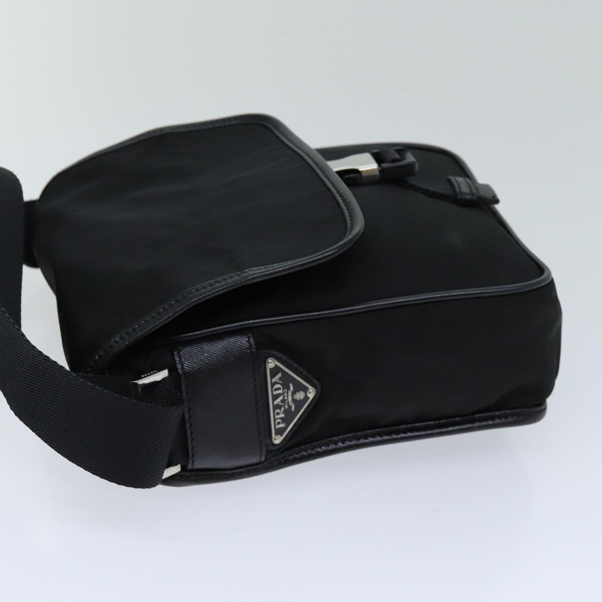 PRADA Shoulder Bag Nylon Leather Black ki4537