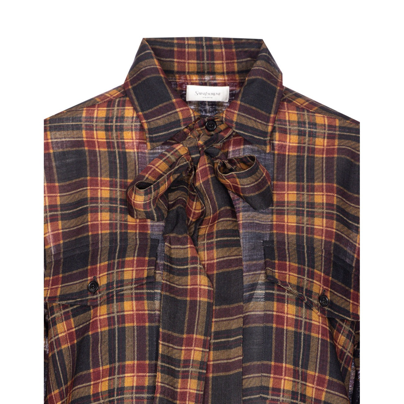 Saint Laurent Women Lavalliere Blouse In Silk Tartan Charmeuse
