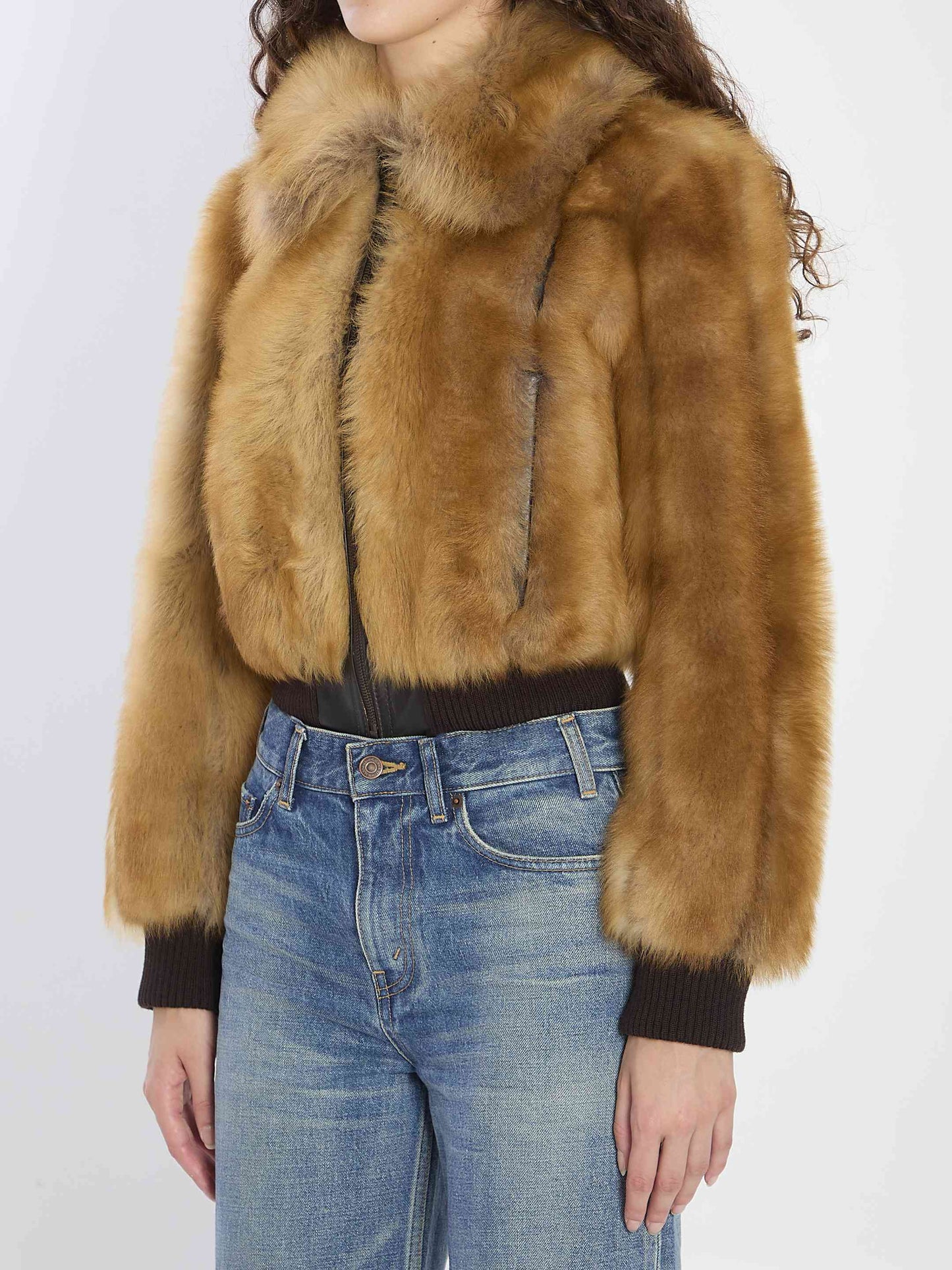 Saint Laurent Women Bomber Jacket In Shearling