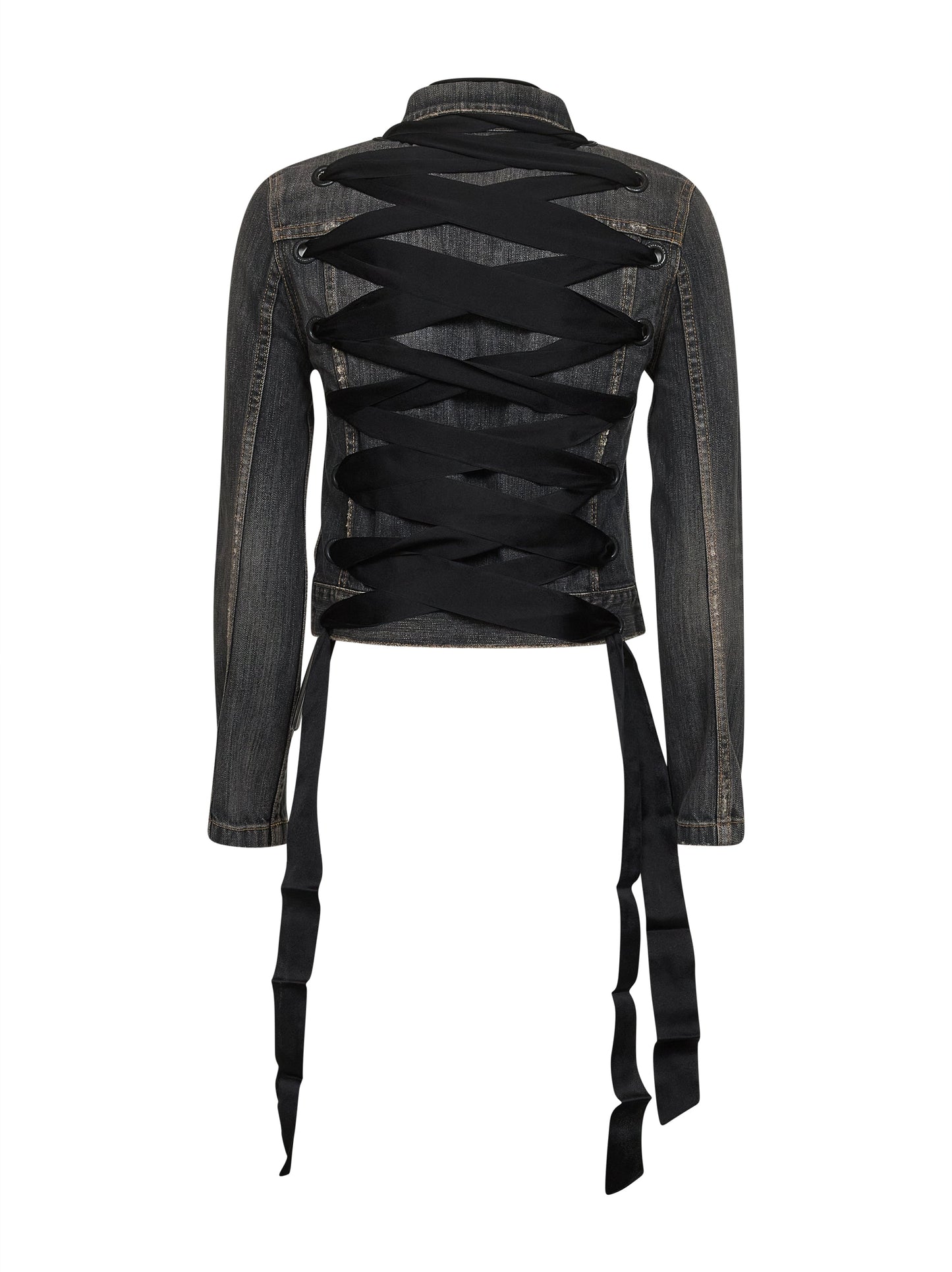 Balenciaga Women Dark Grey Denim Lace-Up Jacket