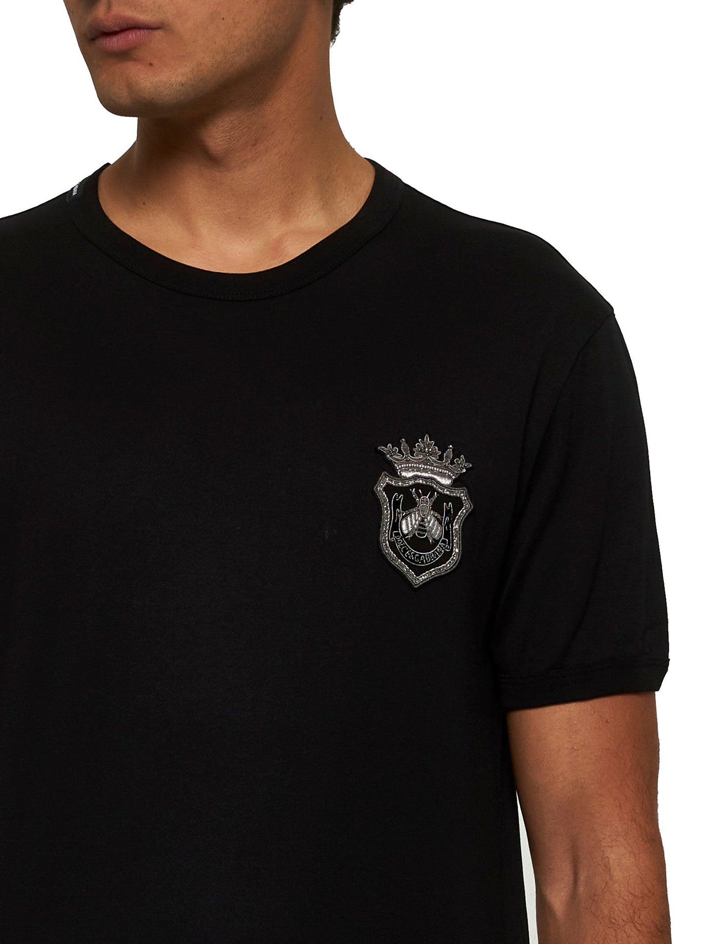 Dolce & Gabbana Men Black Cotton Heraldic Patch T-Shirt