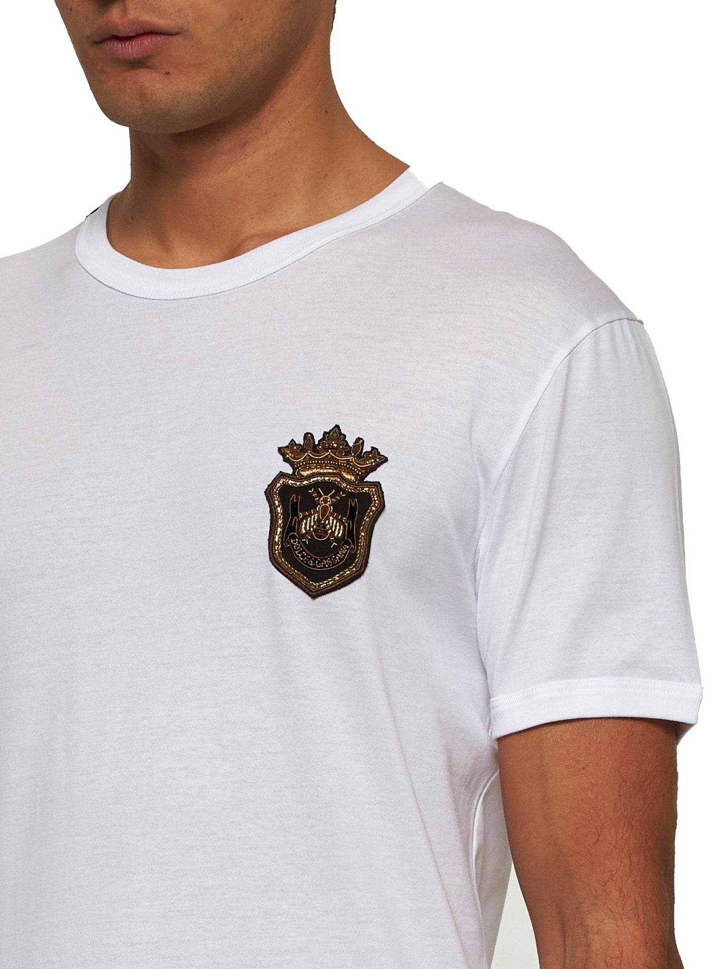 Dolce & Gabbana Men White Cotton Heraldic Patch T-Shirt