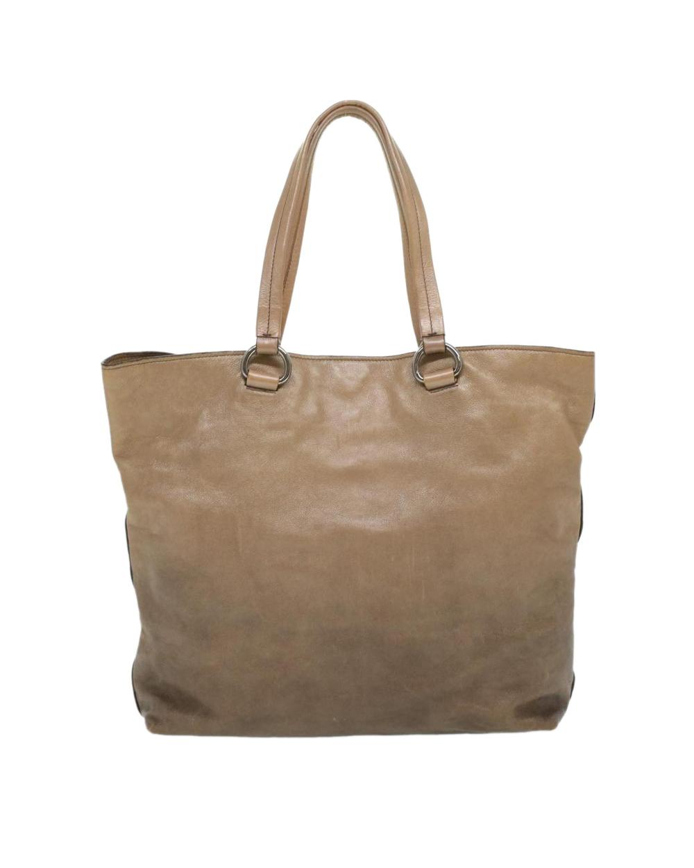 Beige Leather Prada Canapa Tote