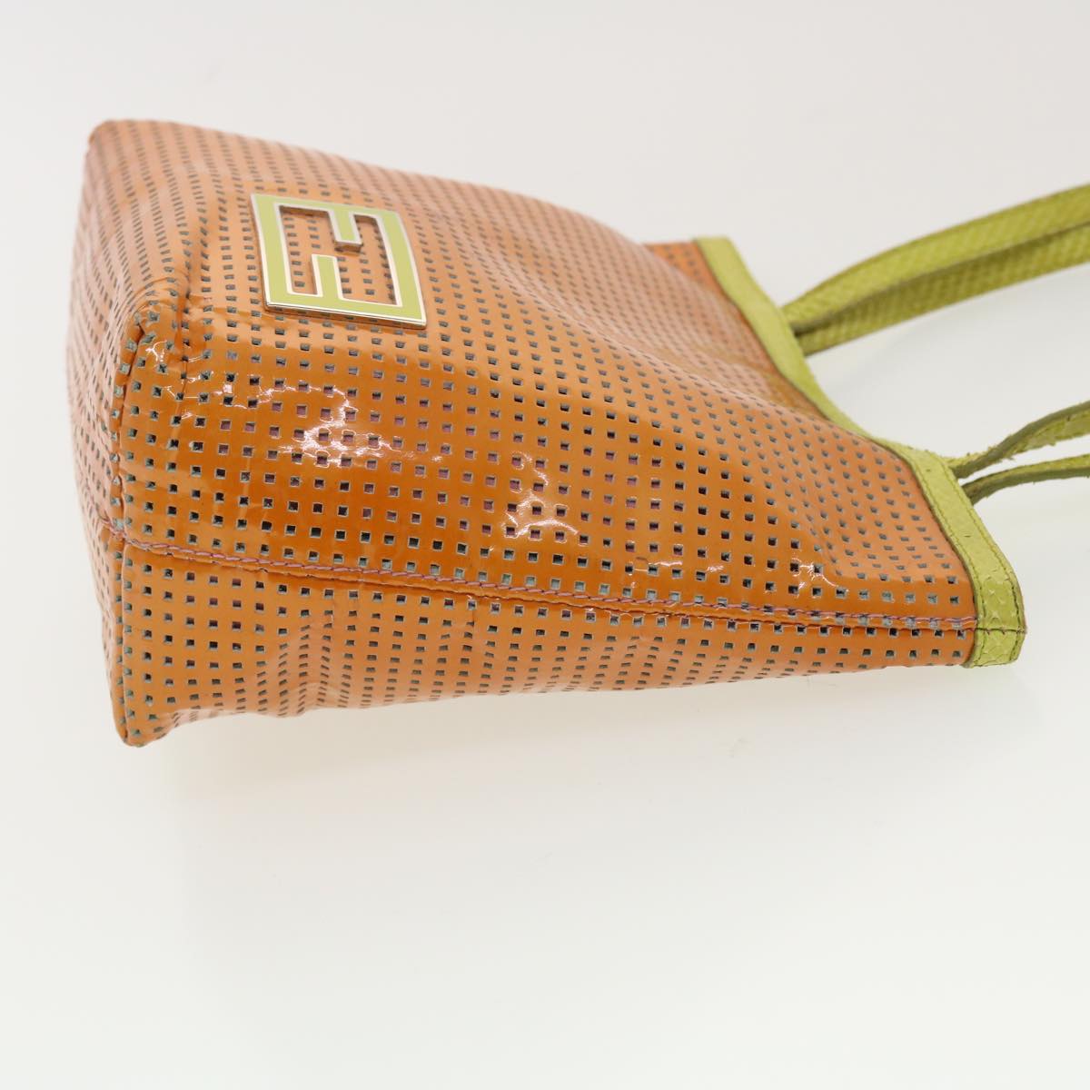 FENDI punching Tote Bag Patent leather Orange 2813-26731-008 rd4723
