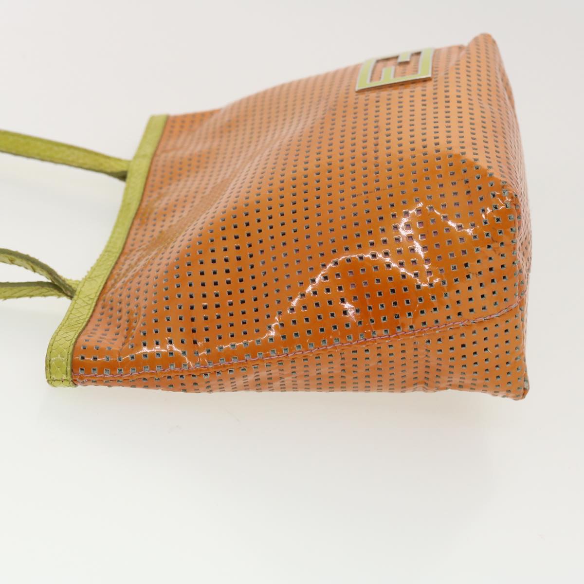 FENDI punching Tote Bag Patent leather Orange 2813-26731-008 rd4723