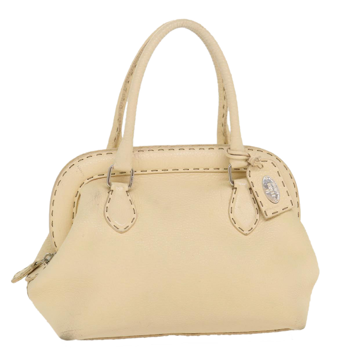 FENDI Celeria Hand Bag Leather Beige rd4791