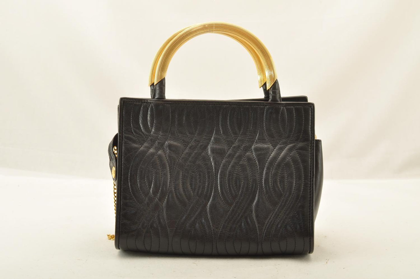 FENDI Chain Hand Bag Leather 2way Black am2376s