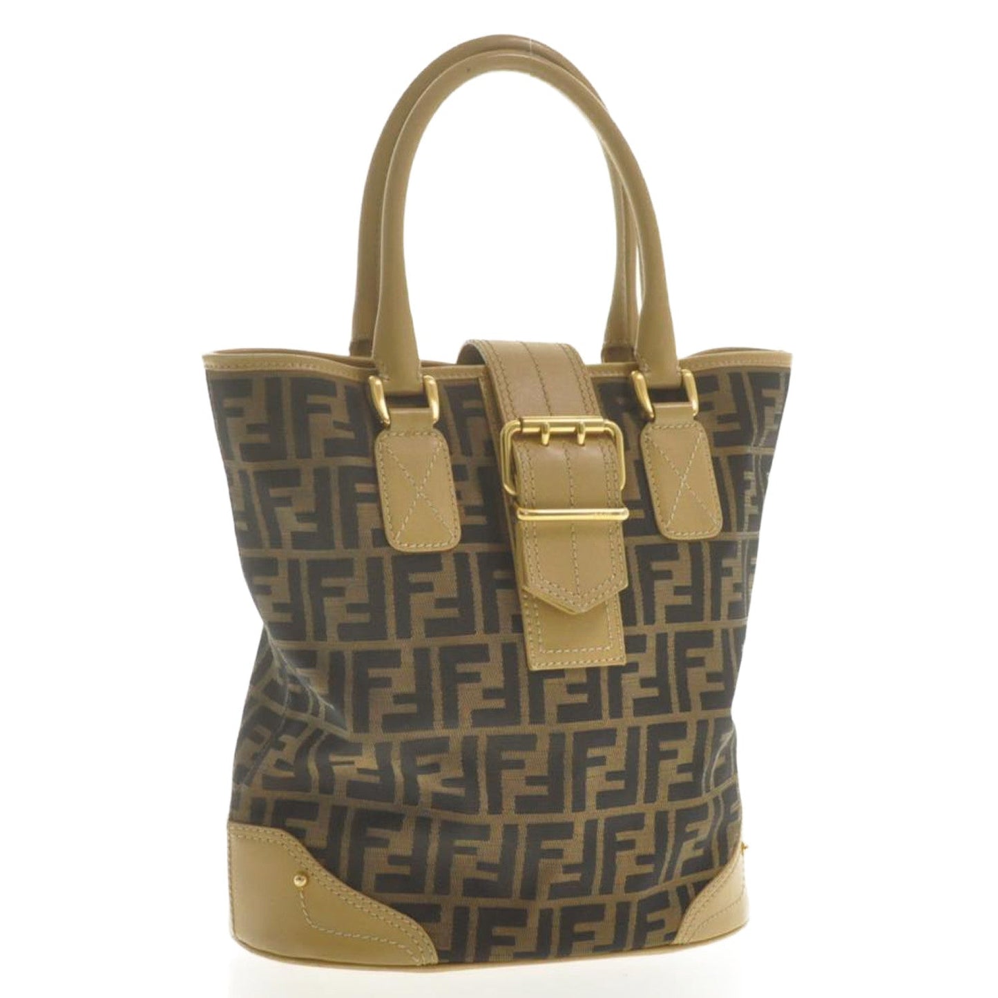FENDI Zucca Canvas Hand Bag Beige Black Auth am2612s