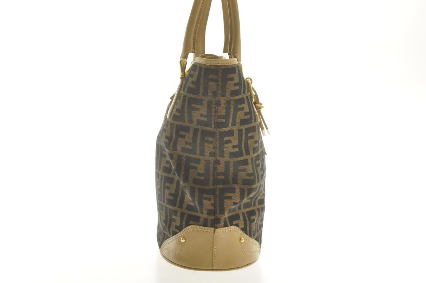 FENDI Zucca Canvas Hand Bag Beige Black Auth am2612s