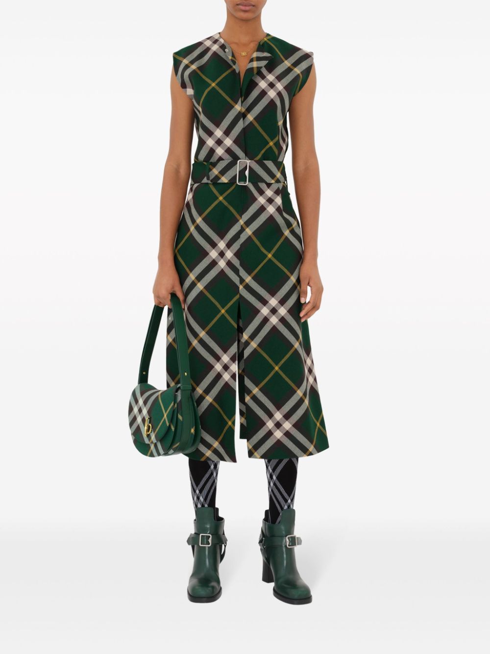 Burberry Women Check Motif Wool Midi Dress