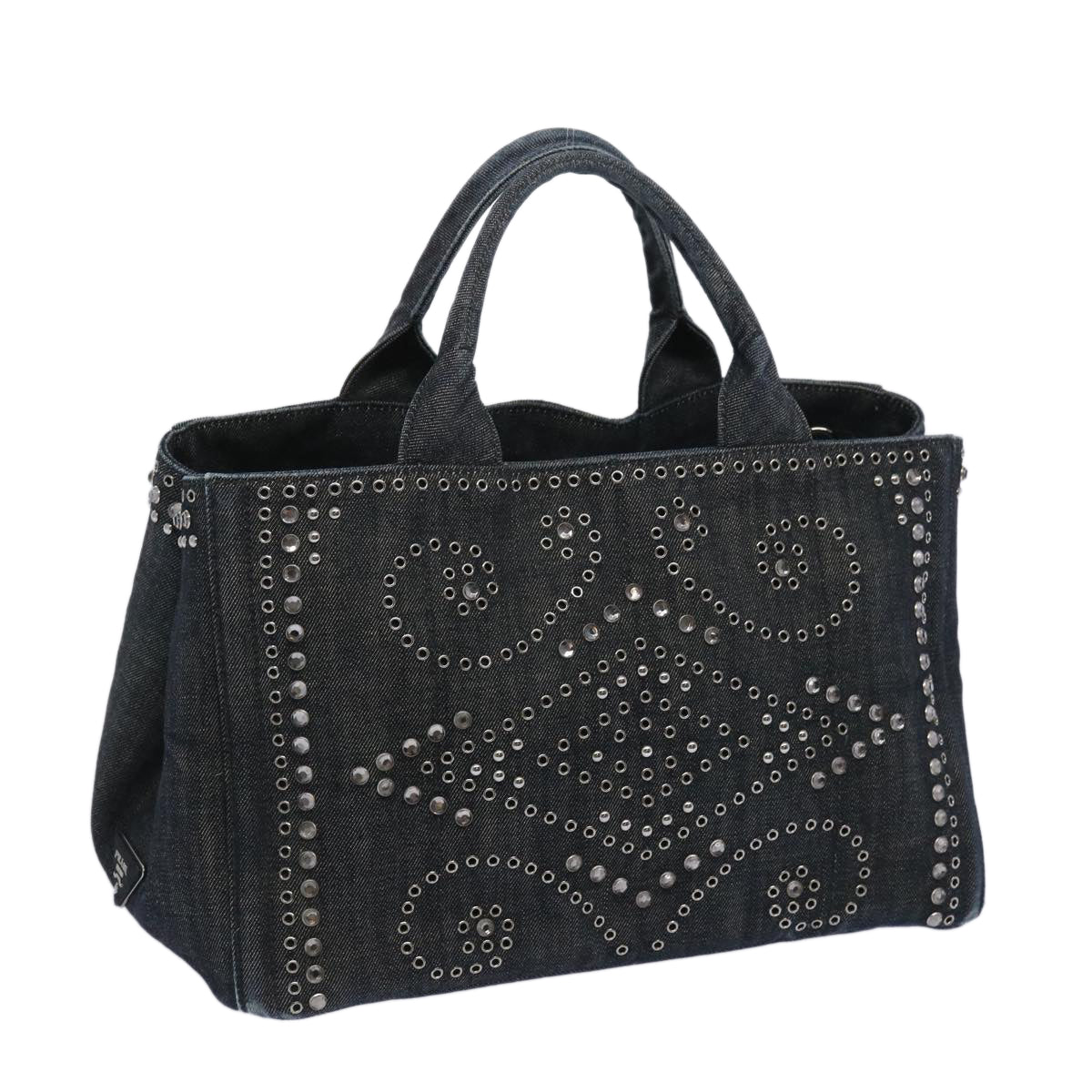 PRADA Bijoux Canapa MM Hand Bag Denim Black tb1039