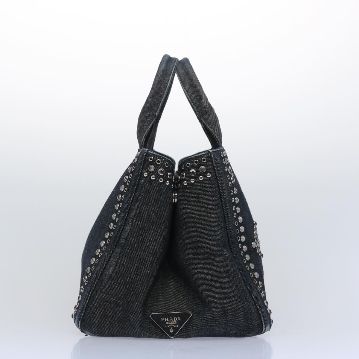 PRADA Bijoux Canapa MM Hand Bag Denim Black tb1039