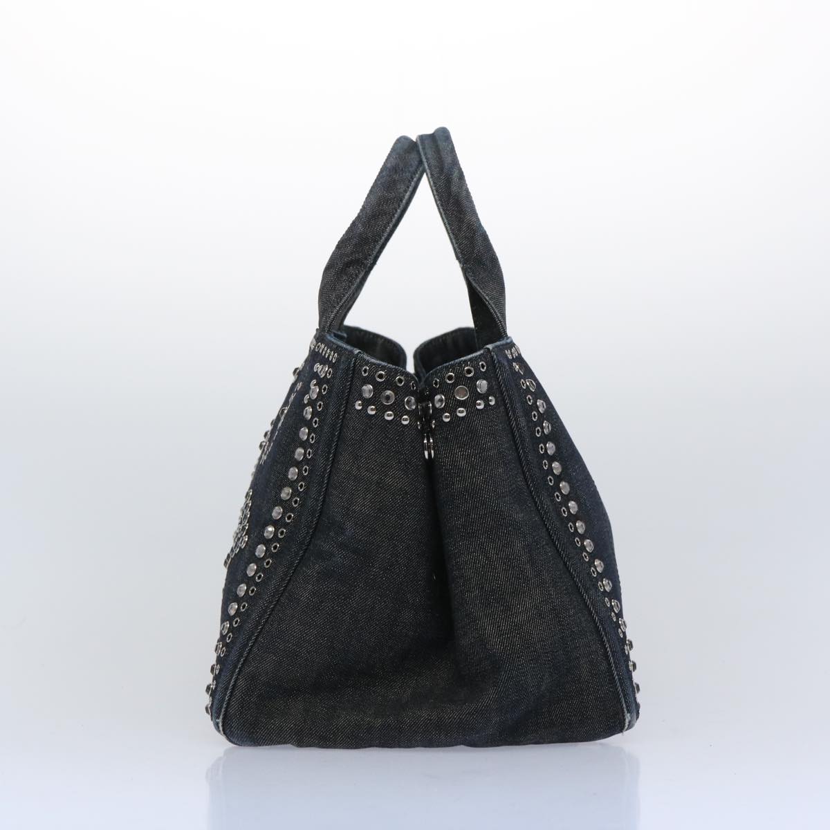 PRADA Bijoux Canapa MM Hand Bag Denim Black tb1039