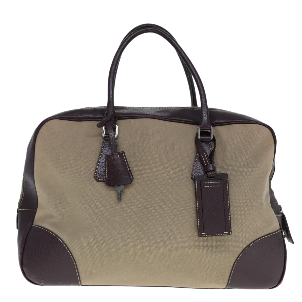 PRADA Hand Bag Canvas Beige tb1111