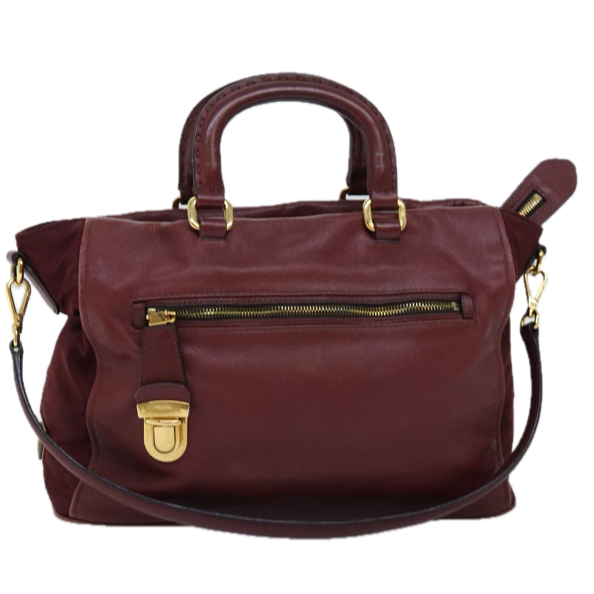 PRADA Hand Bag Leather 2way Red th4865