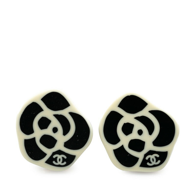 Chanel Camellia Earrings Plastic Black White