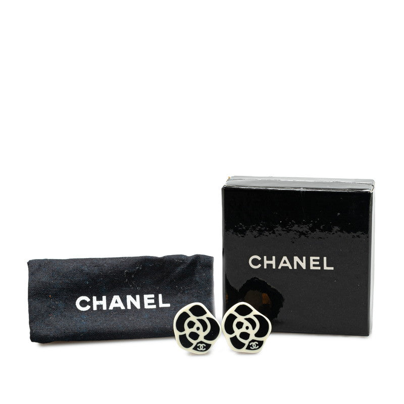 Chanel Camellia Earrings Plastic Black White