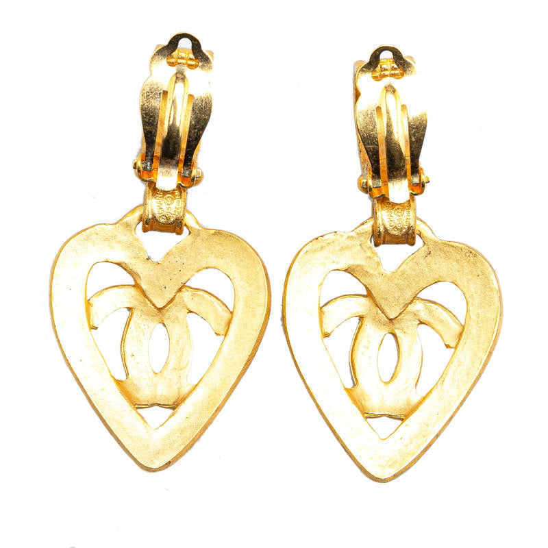 Chanel Vintage Heart Motif Earrings Gold