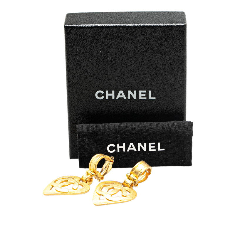 Chanel Vintage Heart Motif Earrings Gold