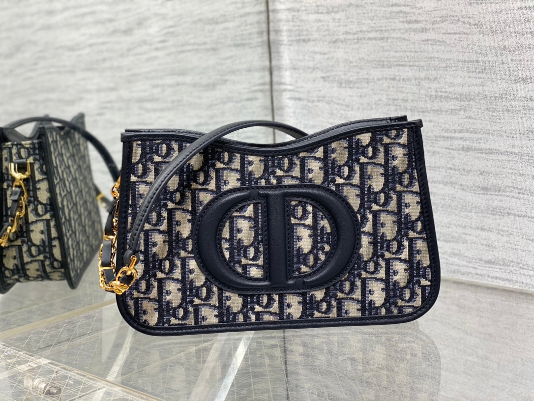 DIOR SIGNATURE HOBO 23.5CM BLUE OBLIQUE EMBROIDERY
