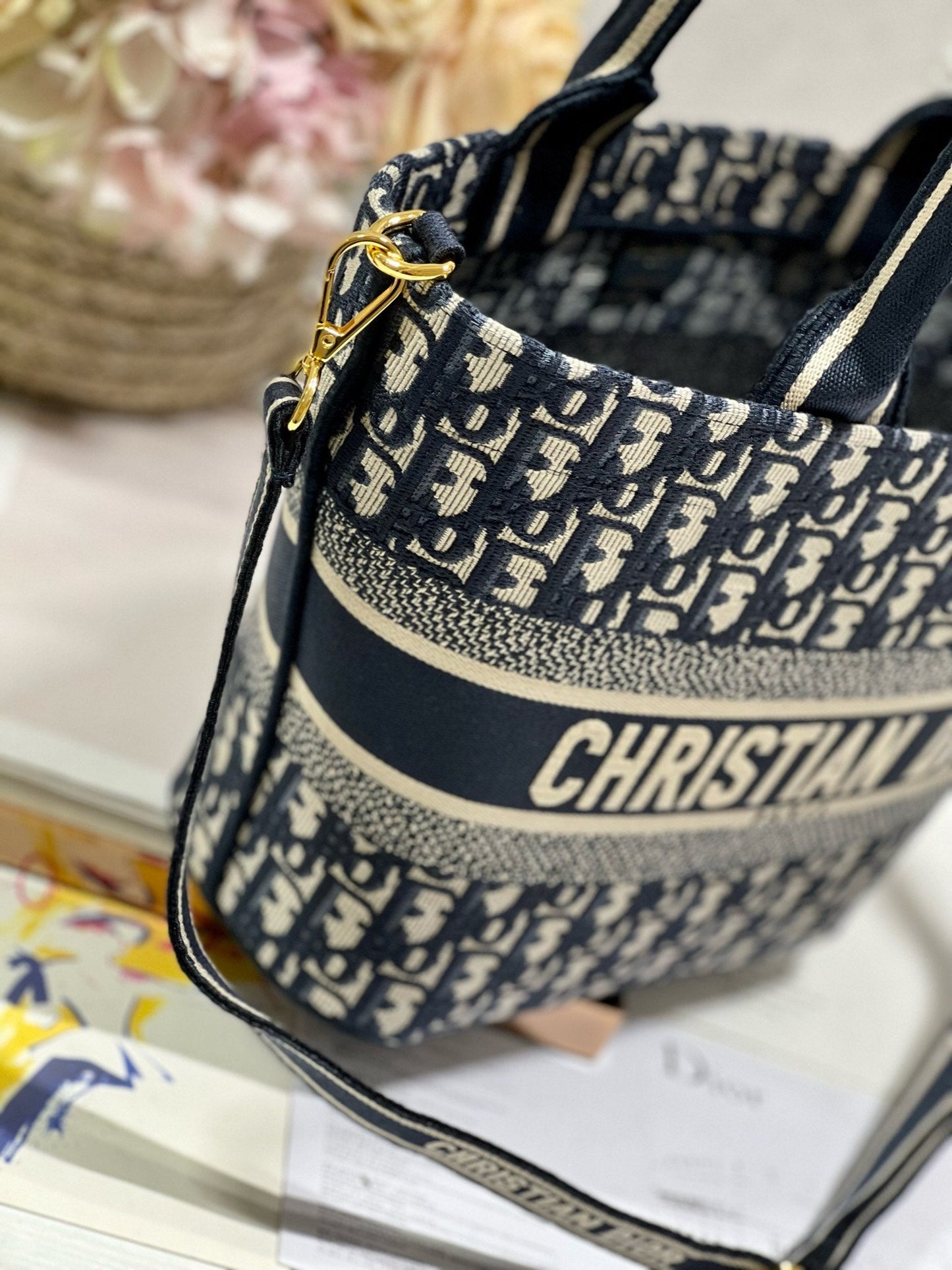 DIOR NEW BASKET BAG BLUE OBLIQUE EMBROIDERY