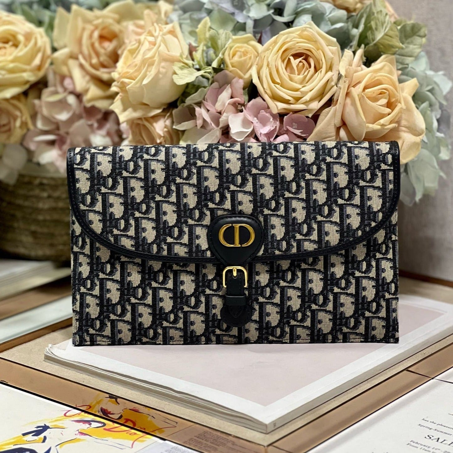 DIOR BOBBY 27CM BLUE OBLIQUE EMBROIDERY