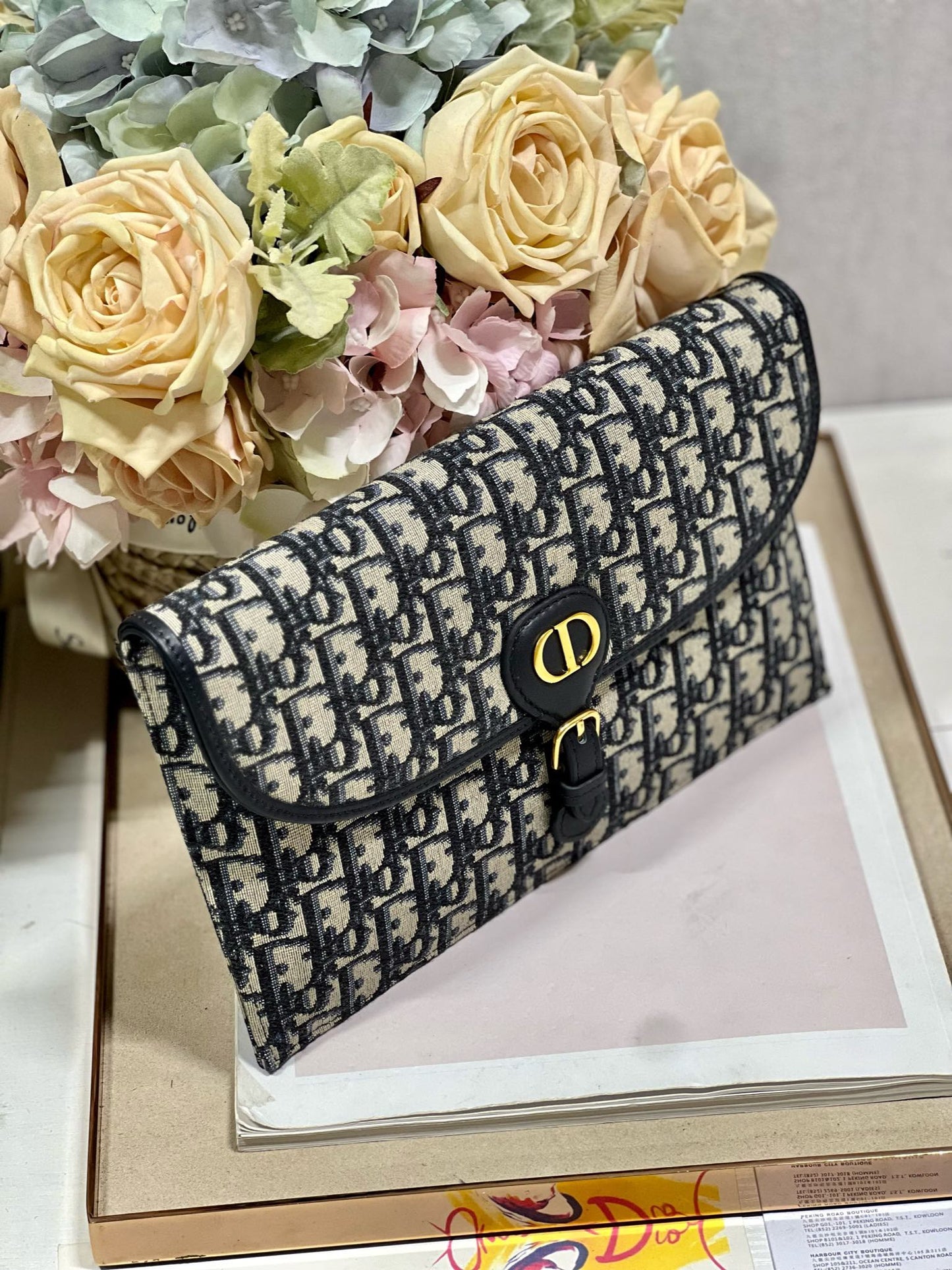 DIOR BOBBY 27CM BLUE OBLIQUE EMBROIDERY