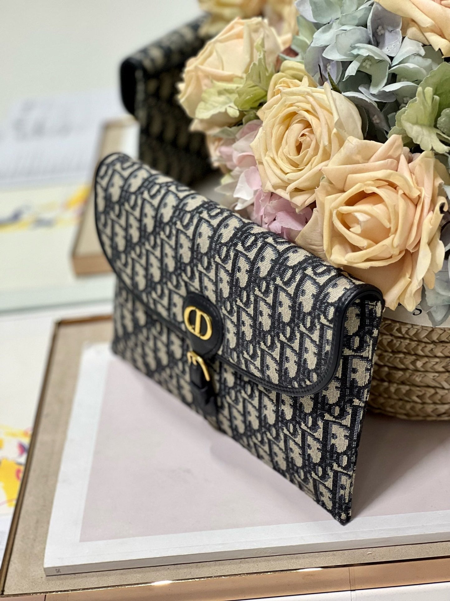 DIOR BOBBY 27CM BLUE OBLIQUE EMBROIDERY