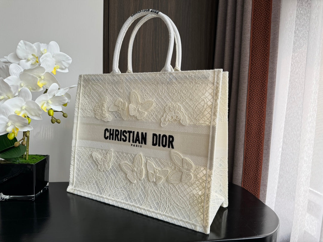 DIOR Large Book Tote 42cm Butterfly Zodiac White
