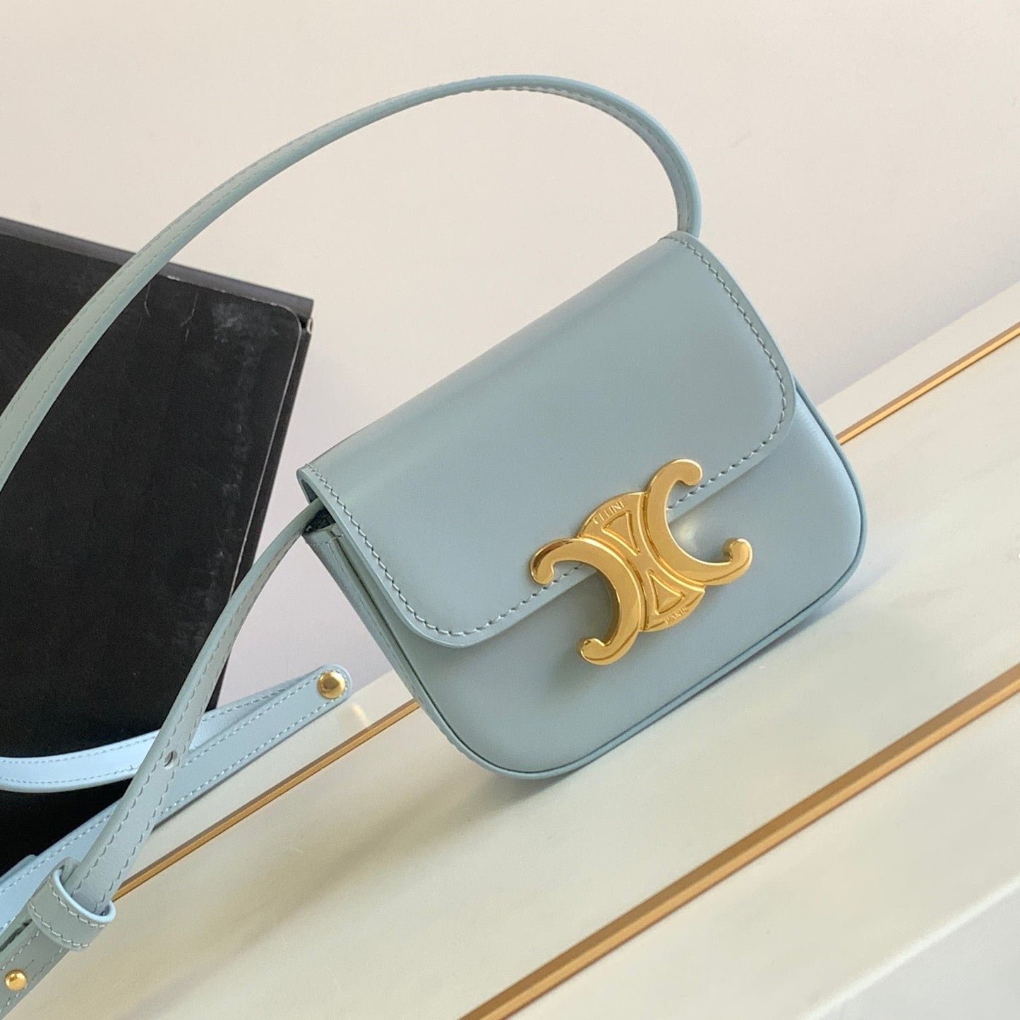 Celine TEEN TRIOMPHE 11CM LIGHT BLUE CALFSKIN