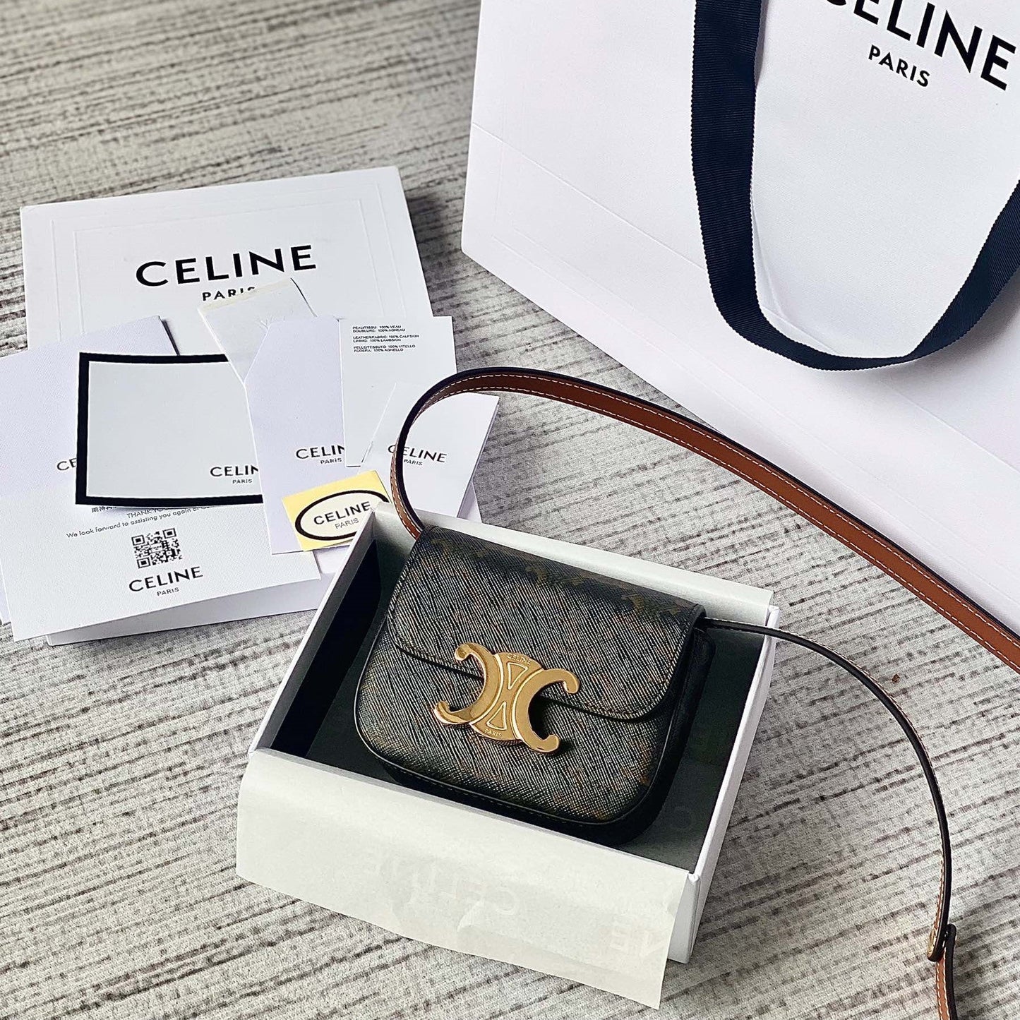 Celine TEEN TRIOMPHE 11CM BROWN MONOGRAM CALFSKIN
