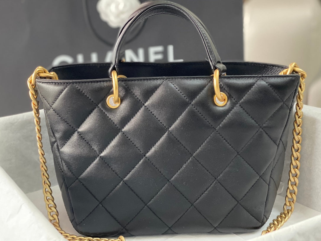 CHANEL 2Way Chain Shoulder Tote Bag Black Leather