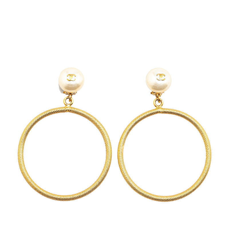 Chanel Coco Mark Pearl Hoop Earrings