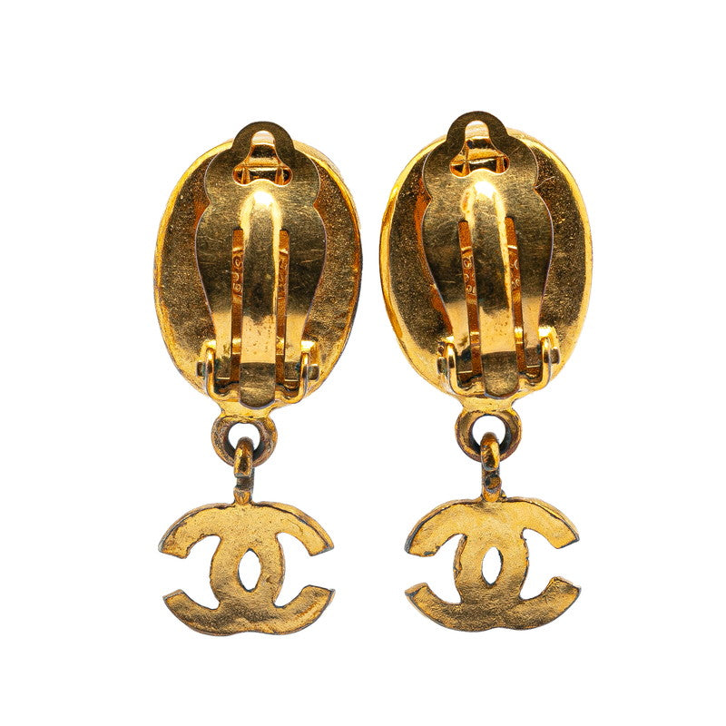 Chanel Vintage Tiger Eye Earrings Gold Brown