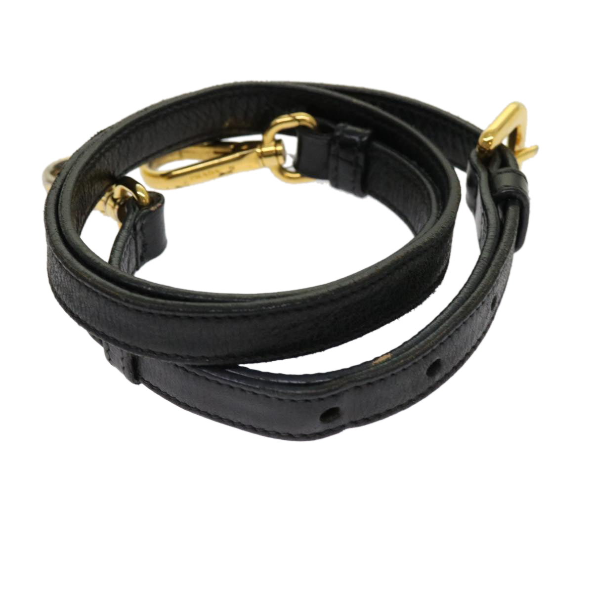 PRADA Adjustable Shoulder Strap Leather 33.9""-38.2"" Black yb479