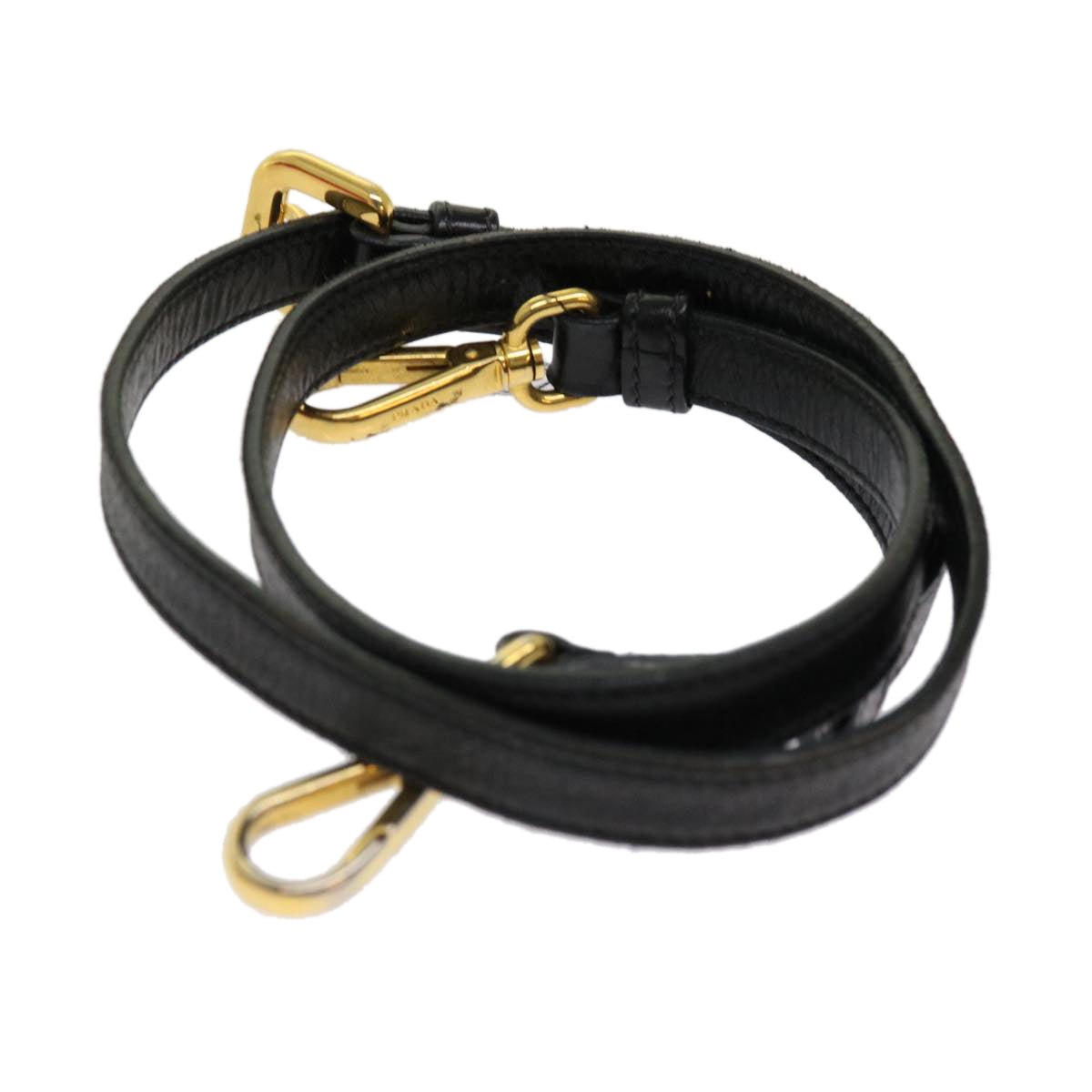 PRADA Adjustable Shoulder Strap Leather 33.9""-38.2"" Black yb479