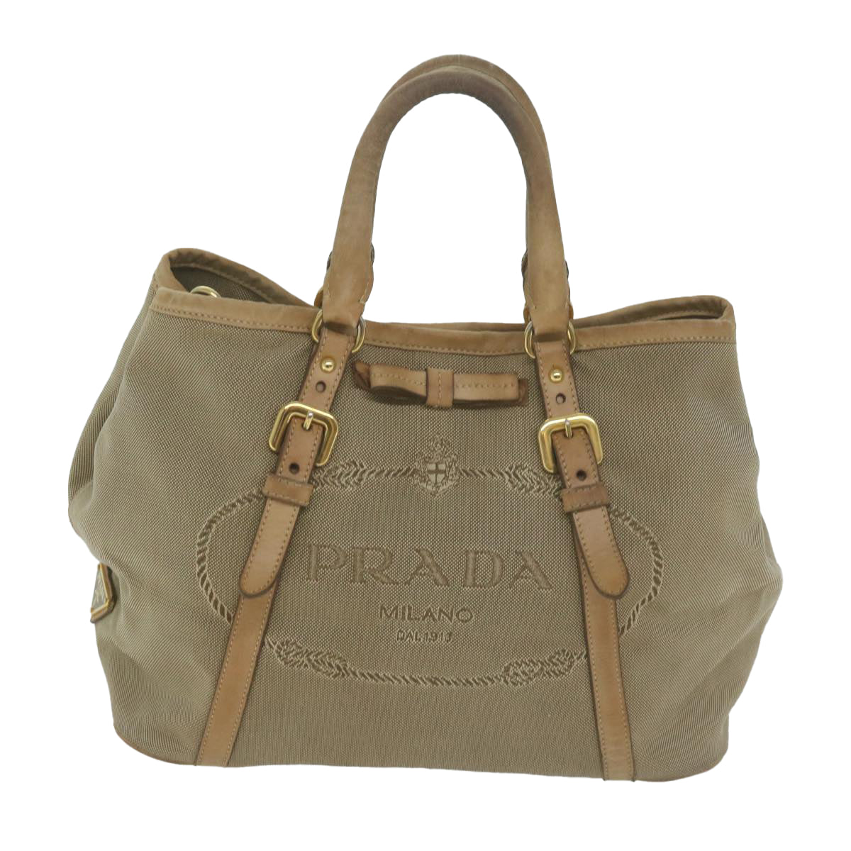 PRADA Hand Bag Canvas 2way Beige yb499