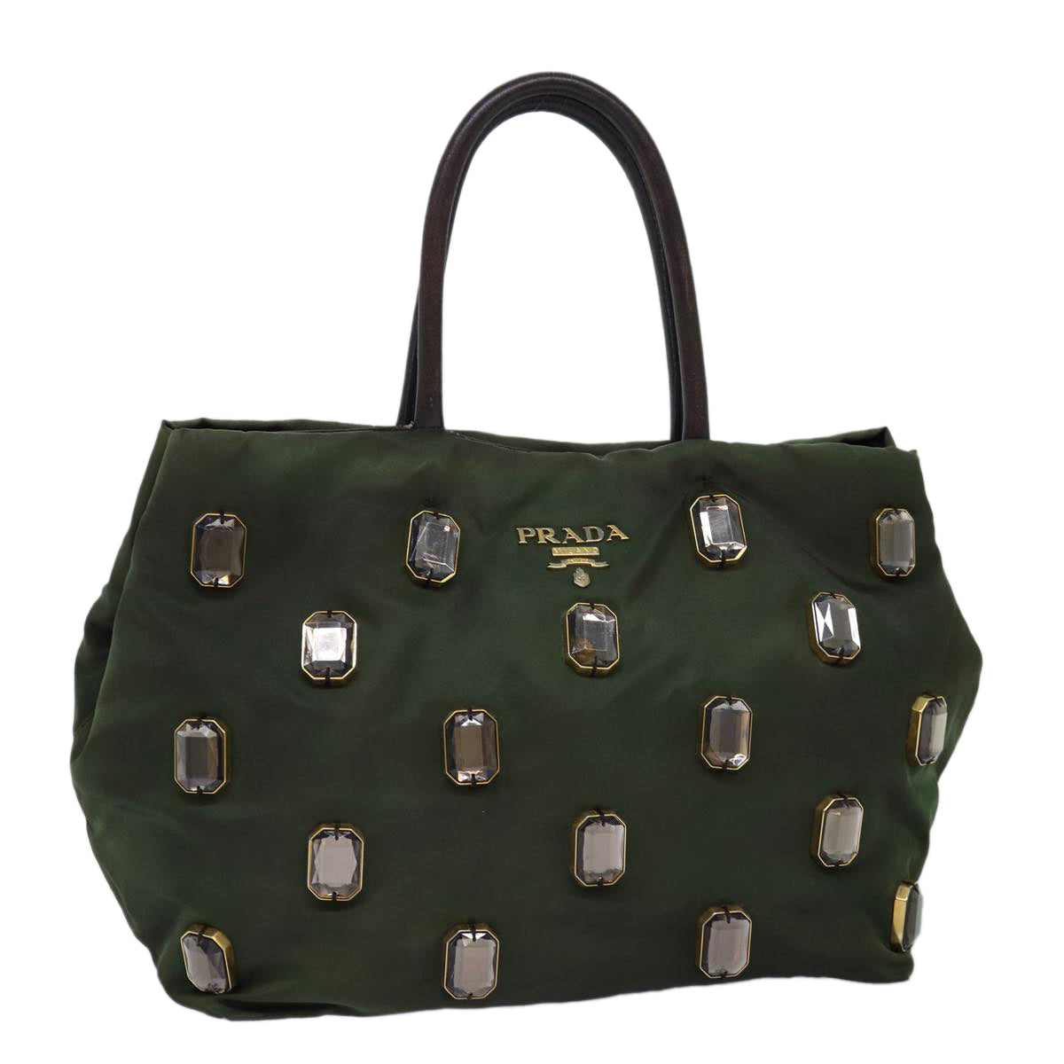 PRADA Bijoux Hand Bag Nylon Khaki yb568