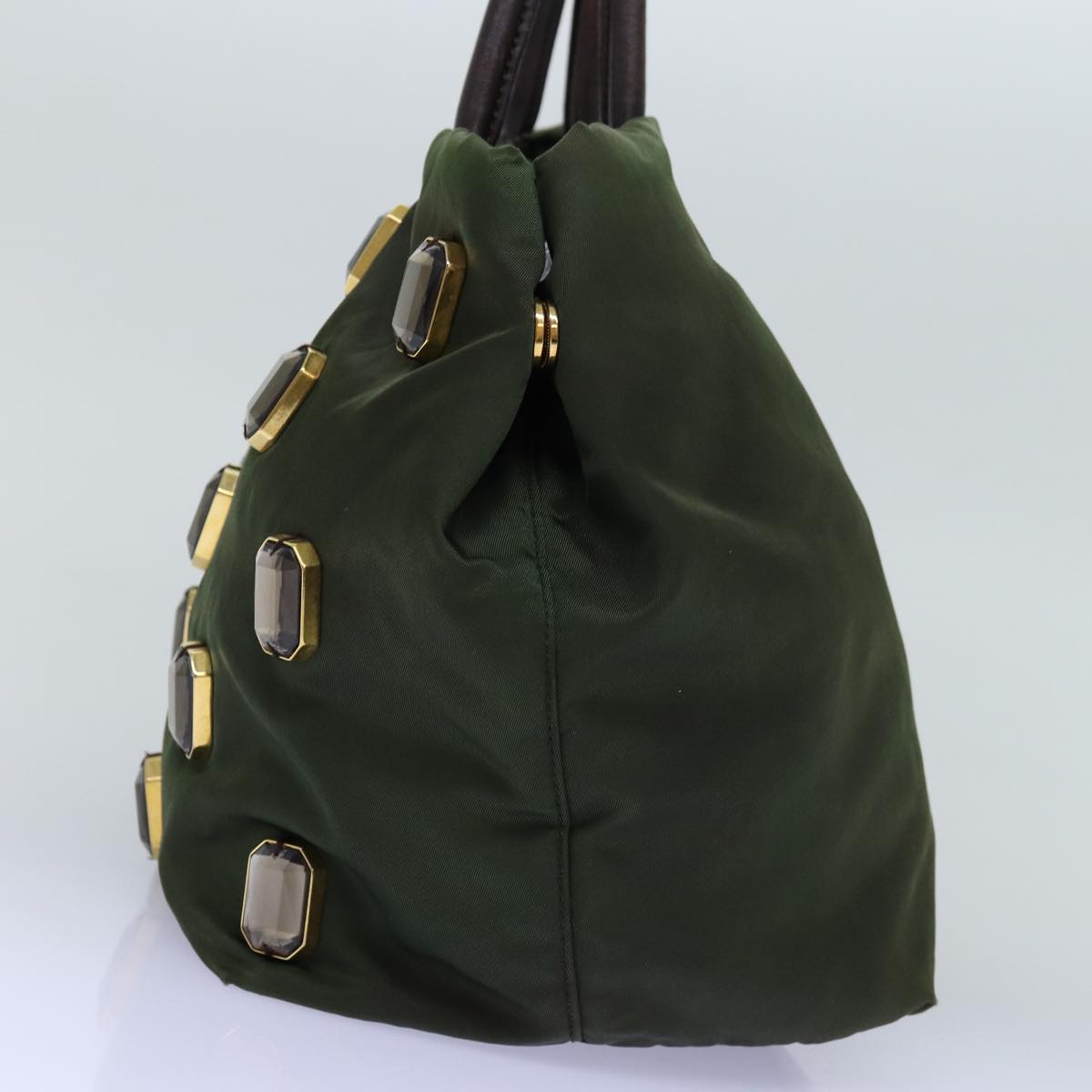 PRADA Bijoux Hand Bag Nylon Khaki yb568