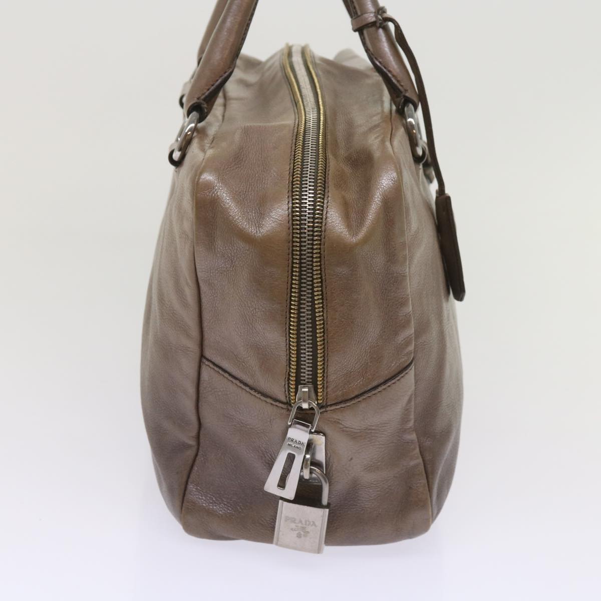 PRADA Hand Bag Leather Brown yk10465