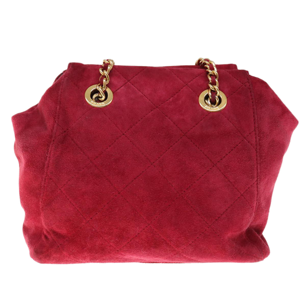 PRADA Quilted Chain Shoulder Bag Suede Red yk10504