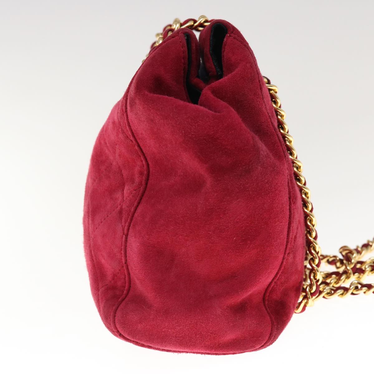 PRADA Quilted Chain Shoulder Bag Suede Red yk10504