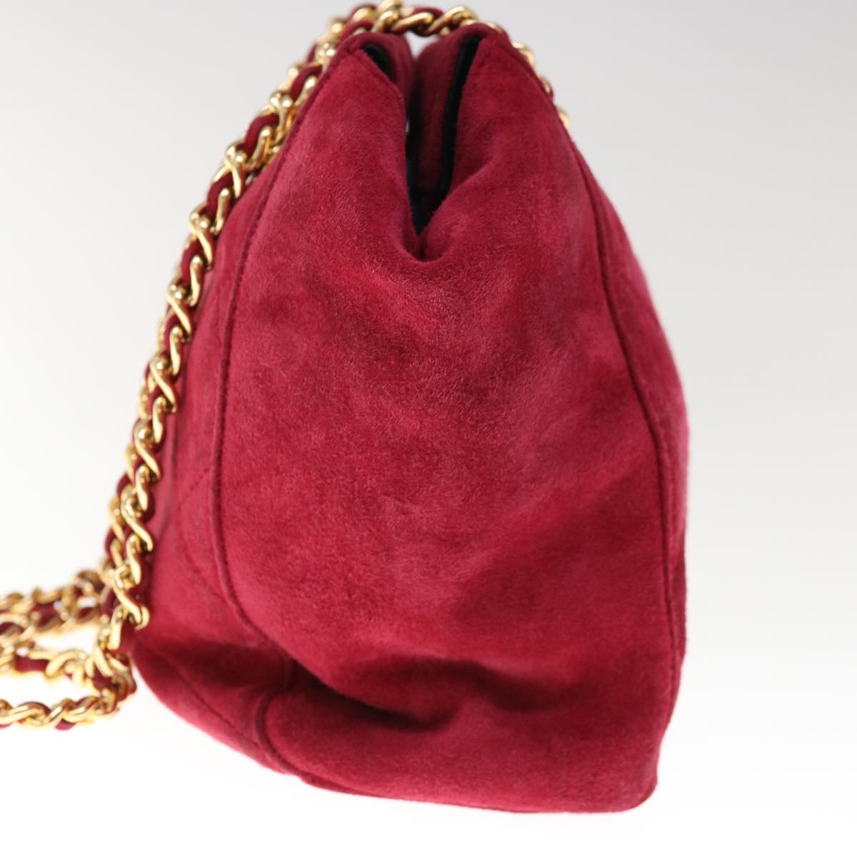 PRADA Quilted Chain Shoulder Bag Suede Red yk10504
