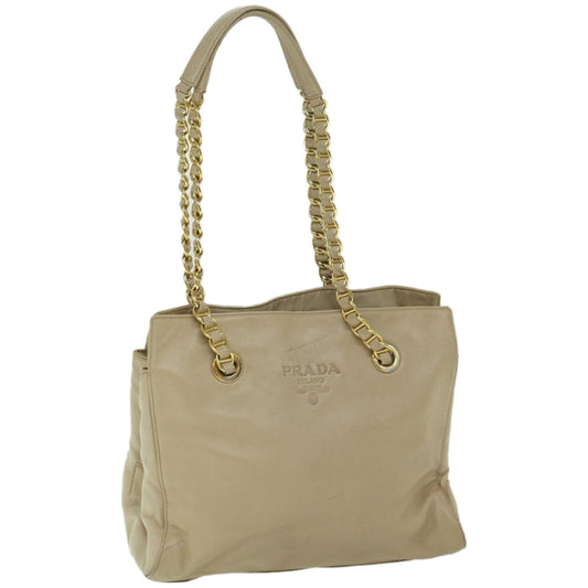 PRADA Chain Shoulder Bag Leather Beige  yk10950