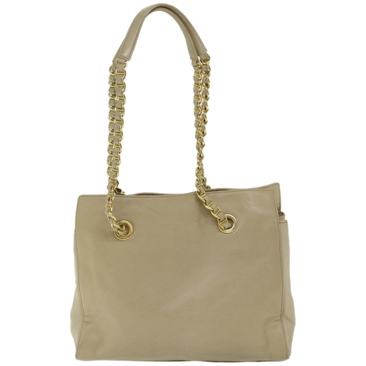 PRADA Chain Shoulder Bag Leather Beige  yk10950