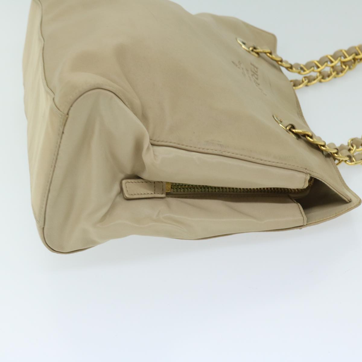 PRADA Chain Shoulder Bag Leather Beige  yk10950