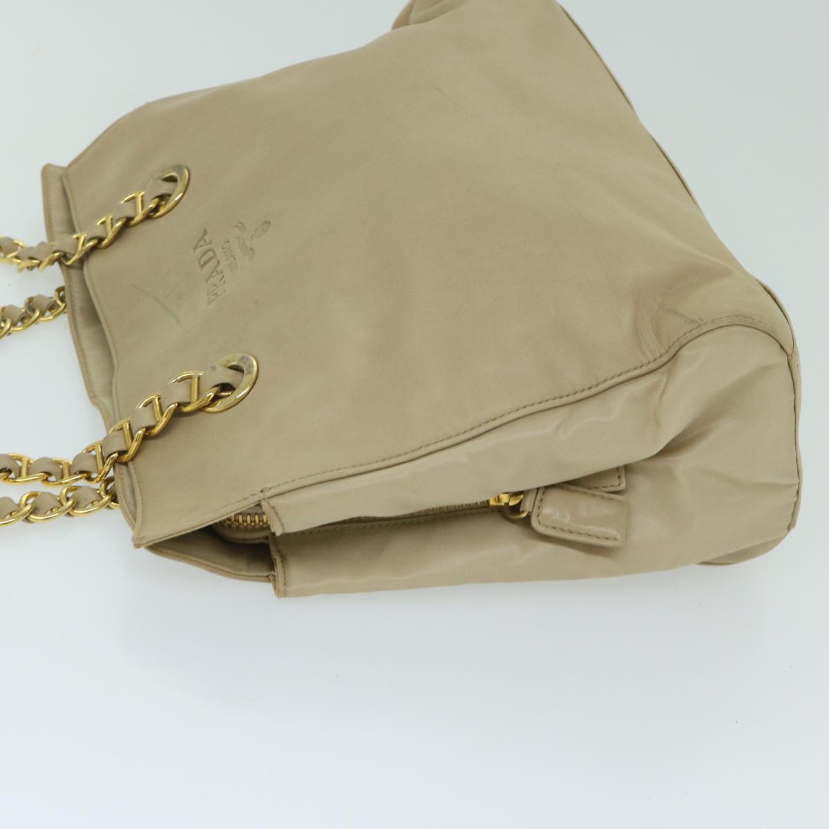 PRADA Chain Shoulder Bag Leather Beige  yk10950