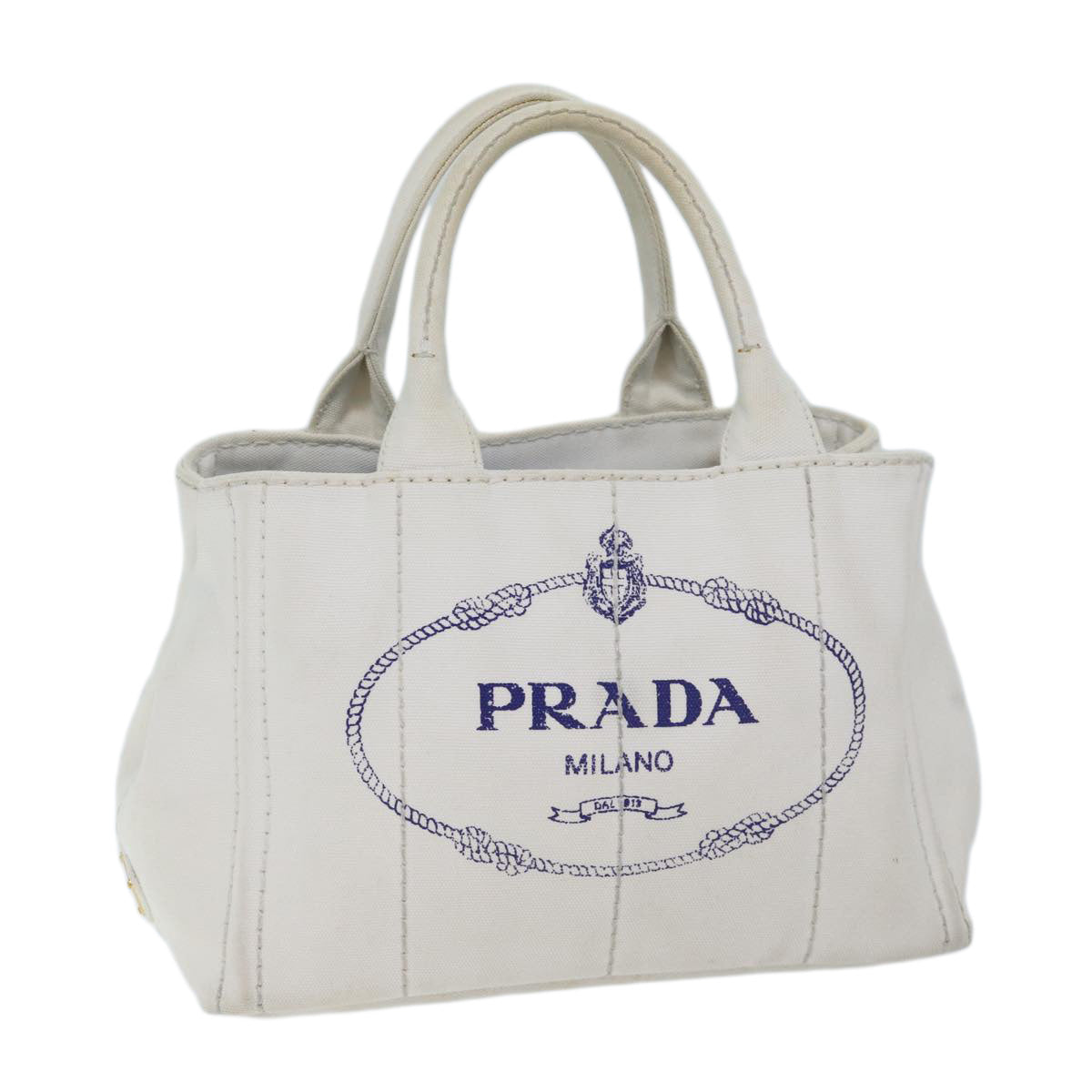 PRADA Canapa PM Hand Bag Canvas White yk11508